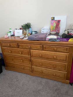 Oak Wood Dresser with 9 Drawers