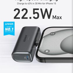 Anker Nano Power Bank with Built-in USB-C Connector, 5,000mAh Portable Charger 22.5W, for iPhone 16/15 Series, Samsung, iPad Pro/Air, and More