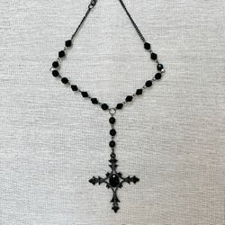 Choker Rosary Style. Dangling Pendant Cross. Costume Jewelry / Gothic Style  For Women. Vintage 90s Style. Madona 