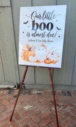 Our little boo is almost due baby shower welcome sign