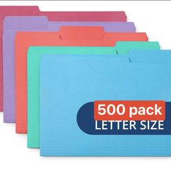 500 Blue Summit Supplies Colored File Folders Letter Size 1/3 Cut Tabs - Pastel File Folders, Colorful File Folders Multicolor, Durable 11pt Paper