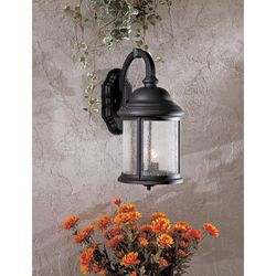 Minka Lavery Hancock 18" Outdoor Wall Lantern - Black with Seeded Glass Wall Light 