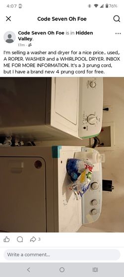 Roper Washer and Whirlpool Dryer Set