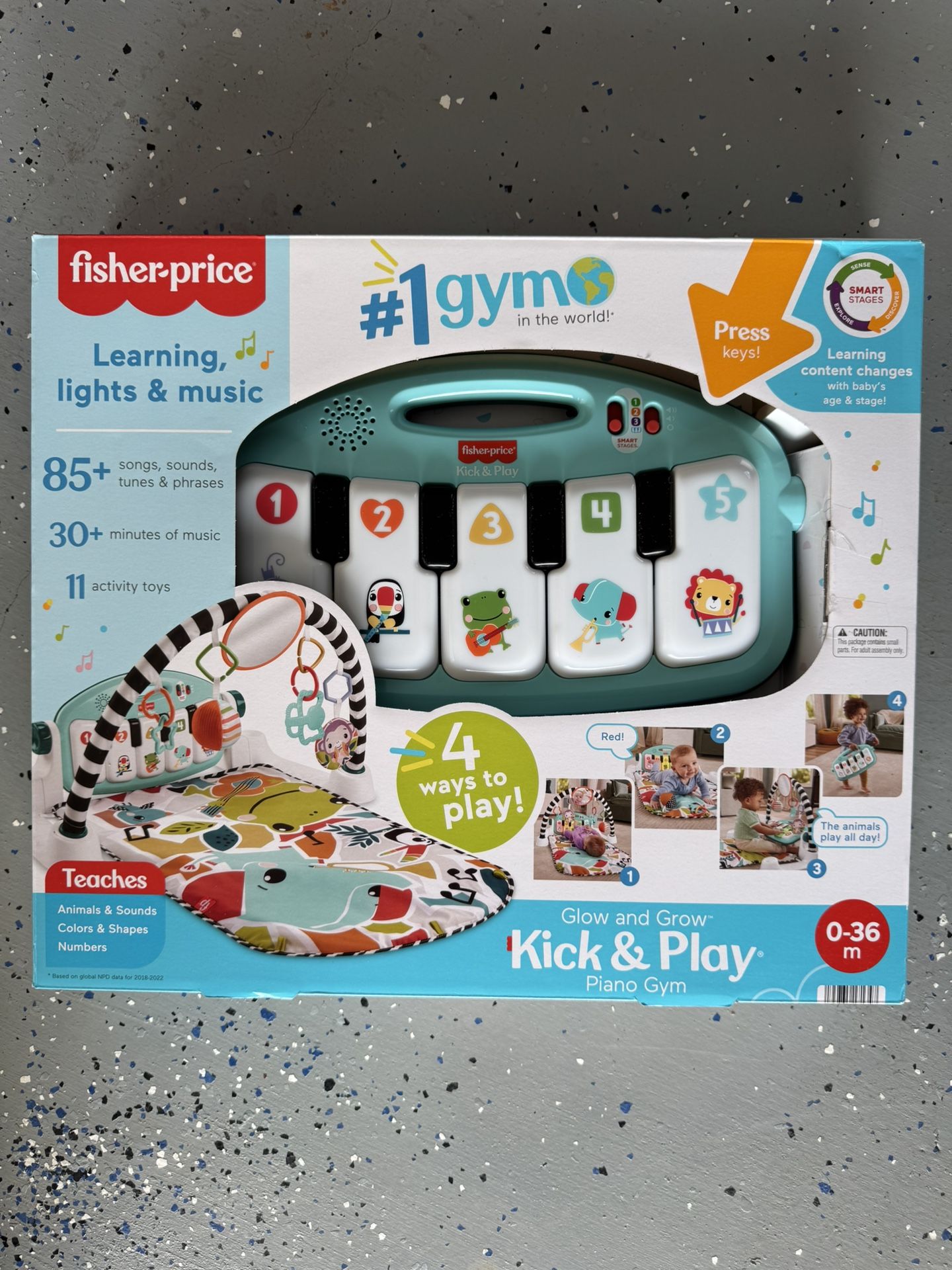 Fisher-Price Baby Playmat Glow and Grow Kick & Play Piano Gym, Blue Musical Learning Toy with Developmental Activities for Newborns 0+ Months 