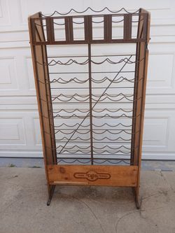 Wood Metal Wine Rack Display 24x10x48
