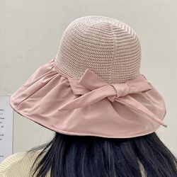 Women's UPF50+ Foldable Straw Sun Hat - Beach & Travel Summer UV Protection Hat Pink
