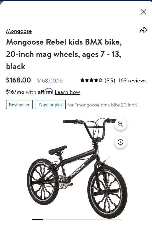 Mongoose Rebel bookrest Kids BMX Bike