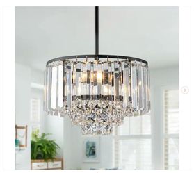Modern Crystal Pendant Light Fixture 2-Light Chrome Hanging Chandelier with Crystal Rods