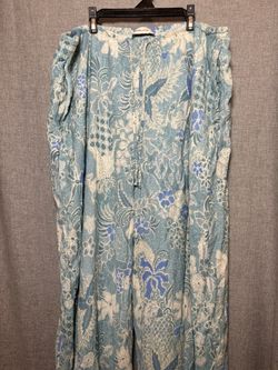 Abercrombie & Fitch Blue White Floral Crinkle Wide Leg Pull On Pants Lined LRG