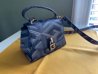 GUESS Mini Top Handle Satchel Crossbody Bag Black Geometric G Lock Hardware