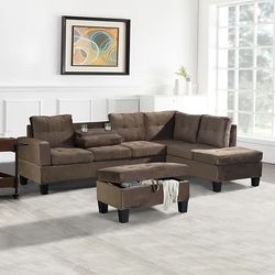 BRAND NEW REVERSIBLE SECTIONAL SOFA WITH STORAGE OTTOMAN 