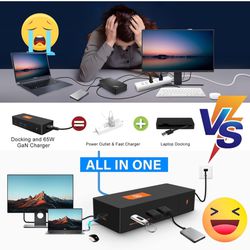 USB C Thunderbolt 3/4 Docking Station with GaN 65W PD Fast Charger for Laptop Smartphone Tablet Switch, Multiport Power Hub With 4K@30Hz HDMI,USB3.0,6