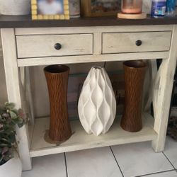 Distressed White Wood Console Table