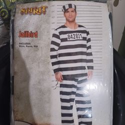 Men's New 3pc Costume Convict Jailbird Sz Lg/xlg