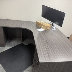 L Shape Grey Modern Desk With Storage 
