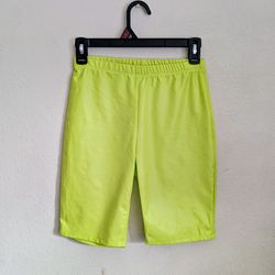 Neon Yellow PU Leather Biker Shorts