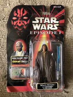 Star Wars Figure; Mace Windu! W/ Blue Lightsaber & Jedi Cloak!