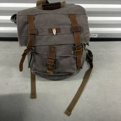 Canvas Grey & Leather Backpack
