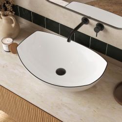 Modern 22” White Vessel Bathroom Sink Ceramic Above Counter