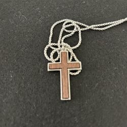 Sterling silver chain with wood cross