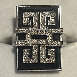 Affinity  Black Onyx and Diamond  Ring Size 8 Set In Sterling Silver.925 .. 