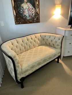 Vintage Walnut Trimmed Cream Satin Fabric Setter