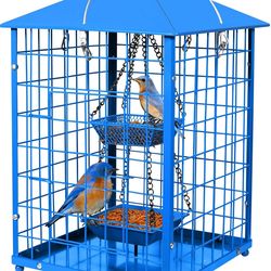 Mosloly Bluebird Feeders Squirrel-Proof, 7 lbs, Large Heavy Metal Caged Mealworms Blue Bird Feeders for Outside, Weatherproof Wild Bird Feeder,2 Layer