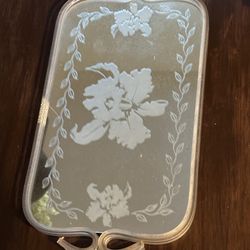 Vintage Mirror Floral Serving Tray