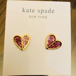Kate Spade NEW YORK GOLD Pink Purple Sparkling heart stud earrings