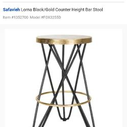 2 Black /Gold Counter Height Bar Stools In Box. Make Offer For Both.