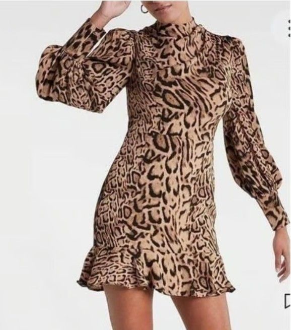 Express leopard long sleeve mock neck mini dress sz M