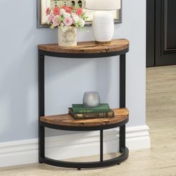 End Table Semi Circle, Small Half Round Side Table with Storage Shelf