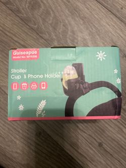 Guiseapue 2-in-1 Stroller Cup Holder & Phone Holder Universal Clamp Black