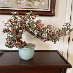 Vintage Large Chines Jade And Glass Bonsai Tree Decor. 