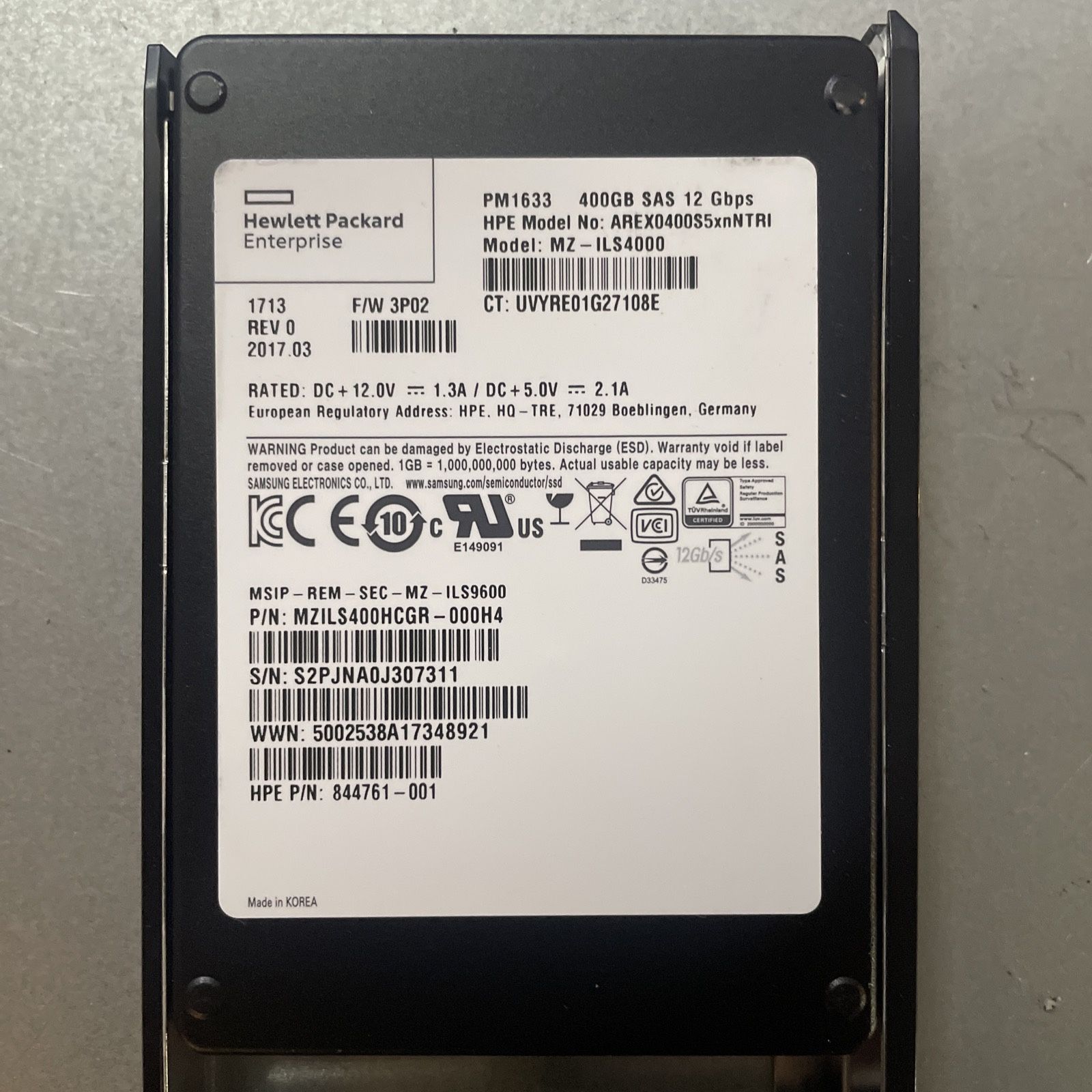 HPE 400gb SSD SAS Enterprise 2.5” Hard Drive