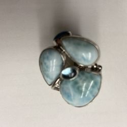 SS Large Larimar/Topaz Ring