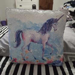 New. Flip Sequin Pillow With Unicorn On Front.