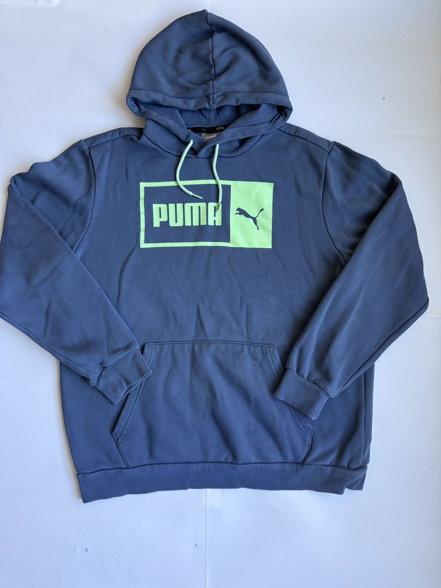 Mens Classic Athletic Puma Blue Pullover Hoodie Sweater Size Large