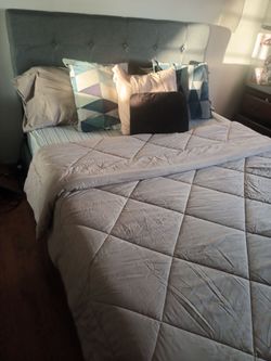 Queen perplo mattress with frame and headboard