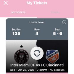2 tickets Inter Miami CF vs FC Cincinnati Wed • Oct 28, 2026 • 7:30 PM • Nu Stadium