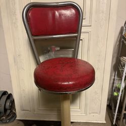 Antique Red Vinyl Counter Stool / Soda Fountain Stool (Swivel)