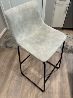 Set of 2 Grey Faux Suede Counter Stools