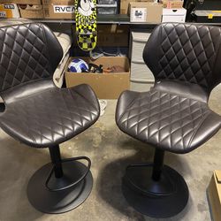 2 Leather adjustable swivel rotating bar stools