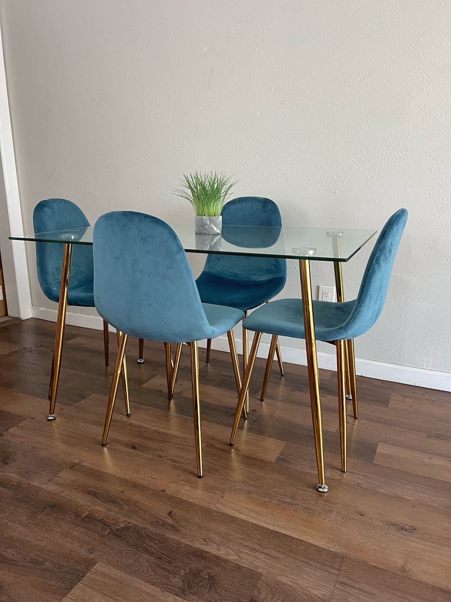 Royal Blue Gold Kitchen Table Set for 4 