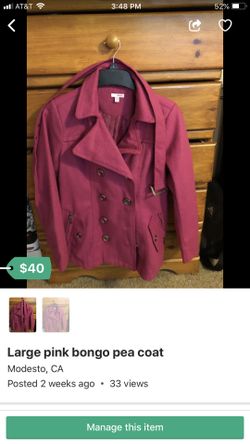 Pink women’s large pee coat jacket $20