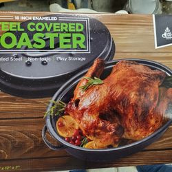 Large STEEL Roaster W LID NEW IN BOX