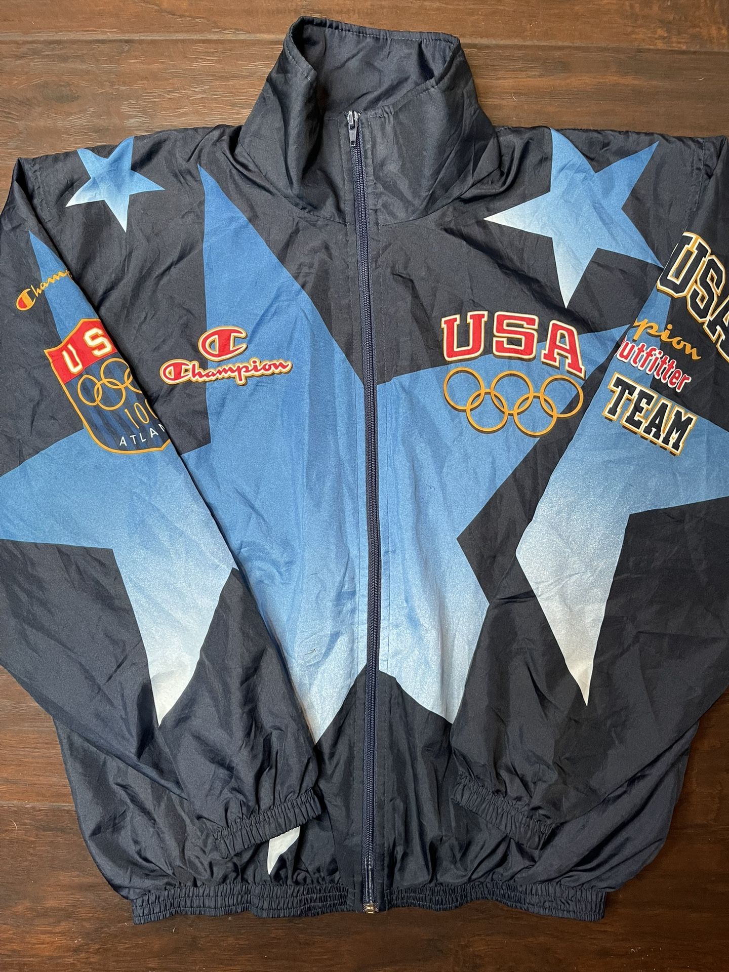 Vintage 90s TEAM USA ATLANTA 1996 GAMES CHAMPION WINDBREAKER JACKET OLYMPICS XL
