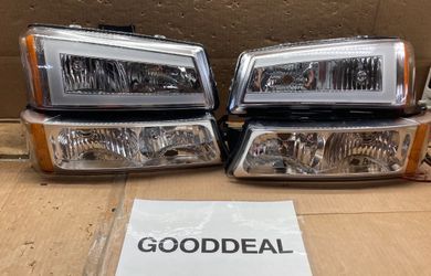 #98 Fit 03-06 Chevy Silverado/Avalanche Chrome Amber LED DRL Headlight Lights Lamp Pair 