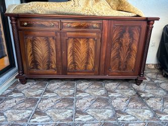 Mahogany Flame Veneer Sideboard Buffet Cabinet