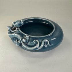 Chinese Porcelain Qianlong Marked Monochrome Blue Glazed Brush Washer Dish